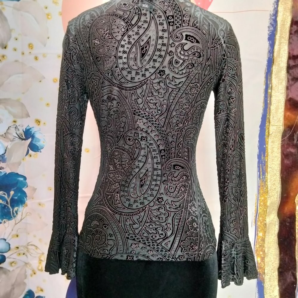 Olivia Paige top Black Burnout Bell sleeves size S - Picture 4 of 10